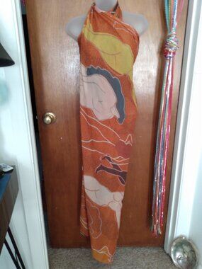 Dora Nola Womens Shawl Scarf Wrap Sarong Hand Drawn Silk Twill ~ A Work of Art